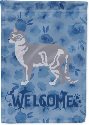 Vista 341 de Caroline's Treasures CK4813CHF - Bandera de bienvenida con gato abisinio azul, manga grande, para porche, para colgar en la pared, poliéster