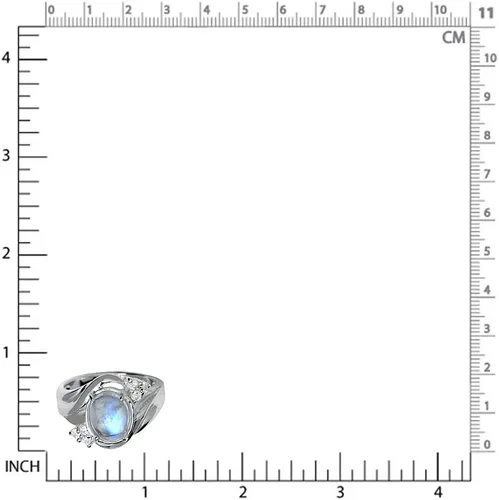 Vista 2 de Silvershake Anillo de plata de ley 925 con piedra de luna natural y topacio blanco