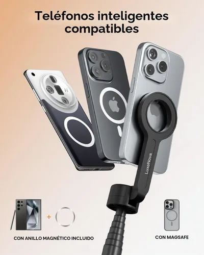 Vista 8 de Trípode magnético para selfie stick de 72 pulgadas para iPhone MagSafe, soporte de trípode extensible para teléfono con control remoto Bluetooth