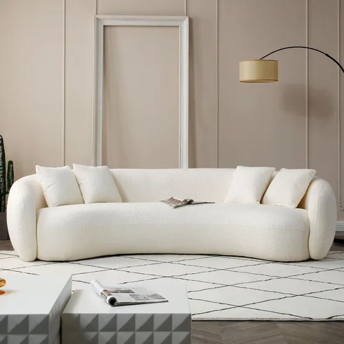 Vista 3 de Sofá curvado de 102 pulgadas, sofá modular Boucle moderno de 5 plazas, cómodo sofá tapizado en la nube de 5 asientos con almohadas para sala de Beige