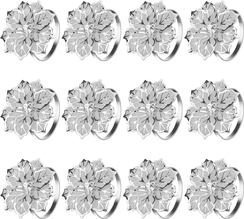 Vista 10 de KPOSIYA - Juego de 12 servilleteros de flores, servilleteros de metal negro, para boda, fiesta, día festivo, banquete de Navidad, cena, delicados