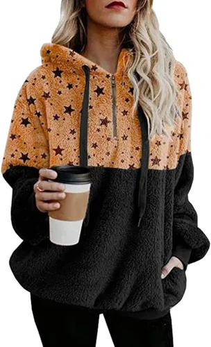 Vista 3 de RMXEi - Sudadera con capucha para mujer, talla grande, diseño de estrellas, con bolsillos, para invierno