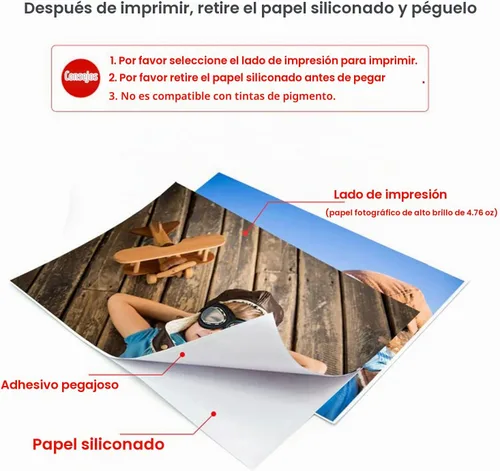 Vista 4 de 50 hojas de papel fotográfico autoadhesivo brillante, A4 de 8 x 11.5 pulgadas, papel adhesivo de 4.76 oz/m² para impresoras de inyección de tinta