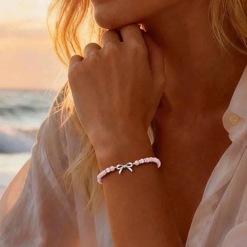 Vista 3 de Pulsera de onda/lazo/cruz para mujer, coloridas pulseras de cuentas de piedra natural, regalo único de amistad para mejor amiga, hermana, mejor