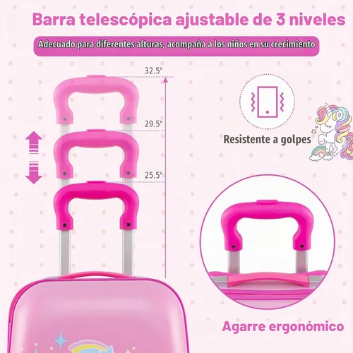 Vista 2 de GYMAX Juego de equipaje de mano para niños, maleta con ruedas de 12 y 16 pulgadas, 2 piezas Pony Corona