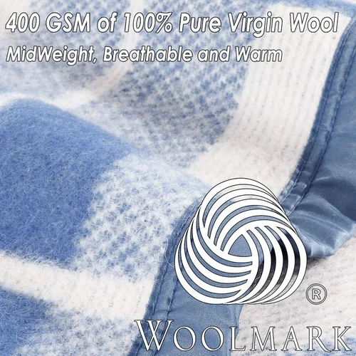 Vista 4 de Poyet Motte Rivoli - Manta sólida de 400GSM 100% lana virgen, peso medio/pesado, lavable a máquina (Pluma/Natural a cuadros, tamaño Full/Queen)