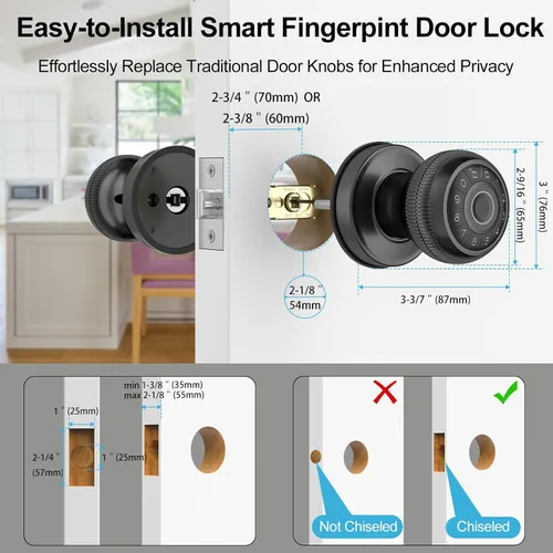 Vista 6 de BIWIBON Manija de puerta inteligente 4 en 1, perilla de puerta con huella dactilar con control de aplicación, cerradura de puerta inteligente