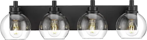 Vista 44 de Accesorios de iluminación de baño, luz de tocador mate negra de 2 luces, apliques de pared modernos con pantalla de globo de vidrio transparente