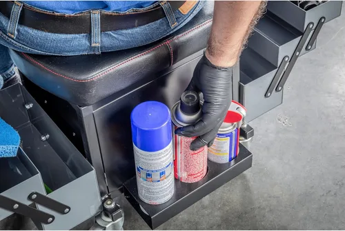 Vista 7 de Powerbuilt Asiento rodante con bandejas de herramientas expandibles, taburete de garaje con caja de herramientas con ruedas - Gris 941918ECE
