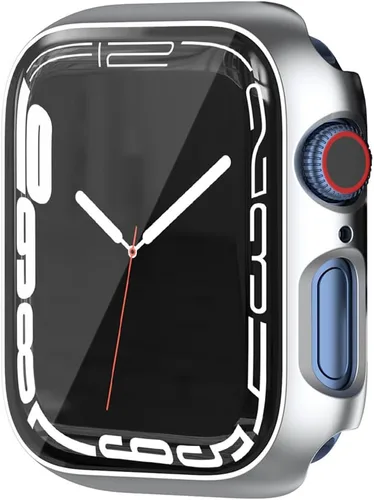 Vista 10 de Estuche duro mate para Apple Watch Series 7 8 9 41mm, protector de pantalla de vidrio templado, estuche con cobertura completa, amortiguador a