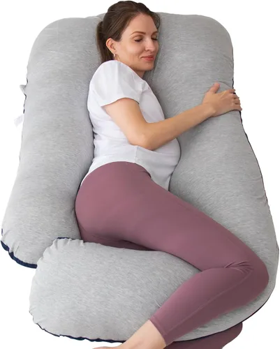 Vista 10 de MOON PINE Almohada de embarazo, almohada de cuerpo completo en forma de U para apoyo de maternidad, almohada de dormir con funda para mujeres Gris