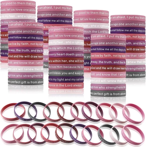 Vista 16 de Estune 120 pulseras con versículo bíblico, pulseras cristianas, color azul