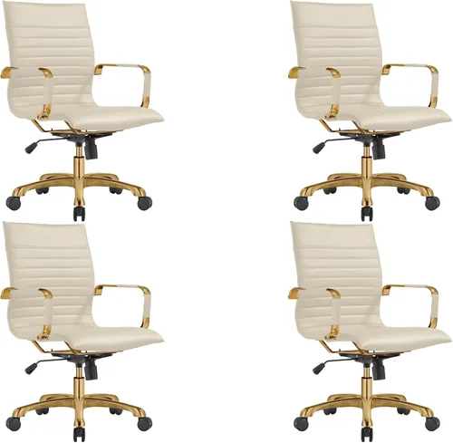 Vista 37 de LeisureMod Harris Silla de oficina con almohadilla suave, silla ejecutiva de piel sintética con base de acero dorado, altura ajustable, bloqueo