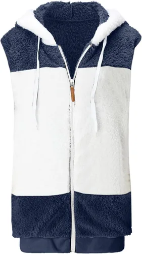 Vista 4 de Chaleco mullido de forro polar Sherpa para mujer, con cuello sin mangas, con cremallera, acolchado, con bolsillo