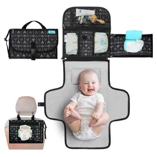 Vista 14 de Kopi Baby Cambiador de pañales portátil, bolsa de viaje para cambiador de pañales para bebé con bolsillo para toallitas, cambiador portátil
