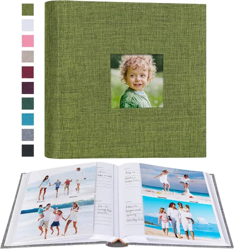Vista 27 de Mublalbum - Pequeño álbum de fotos 4x6 con cubierta de lino y áreas de notas, libro de fotos con bolsillos verticales para boda, familia, bebé