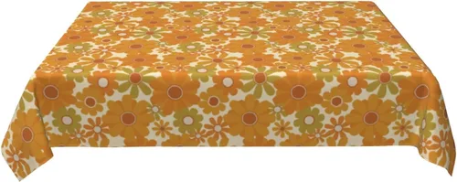 Vista 4 de Cafl Mantel retro con diseño de girasol de los años 70, sin arrugas, para picnic, cocina, vacaciones, comedor, rectangular, poliéster lavable