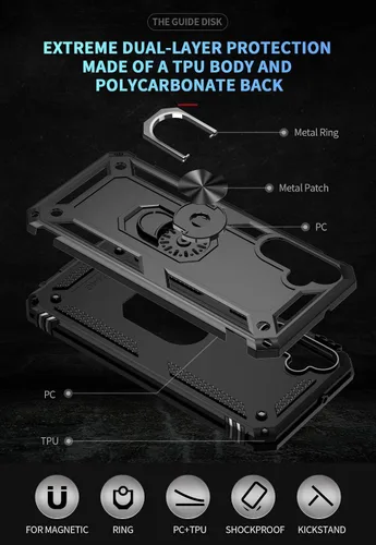Vista 7 de Funda para Samsung Galaxy A24 4G con [2 unidades] Protector de pantalla de vidrio templado, para Galaxy A24 Heavy Duty Armor [Grado Militar]