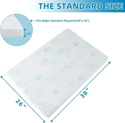 Vista 3 de Colchón Pack and Play de 38 x 26 pulgadas (1.5 pulgadas de grosor), protector de colchón de cuna para corral, colchón Pack n Play con funda suave