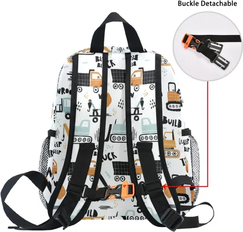 Vista 6 de Selerdon Mochila escolar para niños pequeños, para niños y niñas, para guarderías, para niños y niñas, Coches de tractor lindos, Moderno