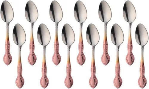 Vista 28 de Cucharas de sopa, cucharas redondas de acero inoxidable para caldo con borde de flor, juego de 12 piezas de acero inoxidable para café, azúcar