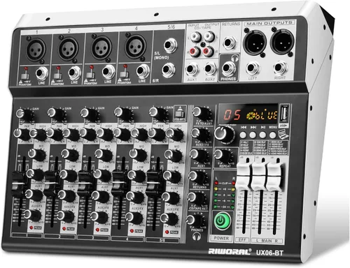 Vista 10 de Interfaz de audio de 4 canales, mezclador de DJ, tablero de sonido, efecto DSP de 16 bits, efectos de mezclador de audio USB, +48 V Phantom