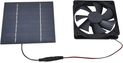 Vista 2 de Hyuduo Panel solar de 10 W, 10 W, doble ventilador, impermeable, panel solar para interiores y exteriores, con kit de ventilador de escape
