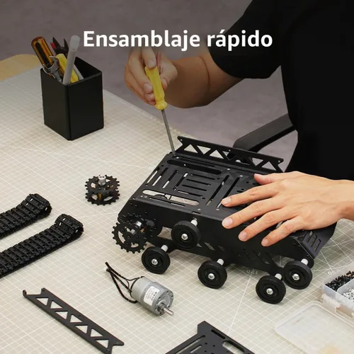 Vista 7 de Chasis de automóvil tanque con motor de engranaje de CC, chasis robot absorbente de golpes, plataforma móvil robótica de metal completo para Arduino