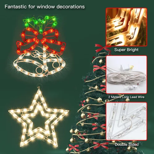 Vista 2 de Paquete de 2 Luces de Ventana de Navidad Iluminadas, Luces de Silueta de Ventana de Navidad, Lámpara de Señal de Doble Cara para Decoración de Pared