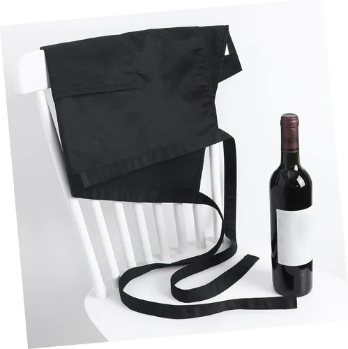 Vista 4 de ULTECHNOVO Delantal de trabajo unisex para mujer y hombre, delantal de cocina con bolsillos dobles, cintura corta, color blanco, 27.6x19.3 in, Negro