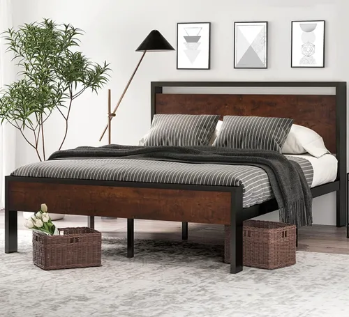 Vista 12 de SHA CERLIN Base de cama de plataforma metálica de tamaño individual de 14 pulgadas con cabecera y estribo de madera, base de colchón, no necesita