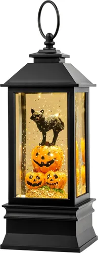 Vista 18 de Globo de nieve navideño con agua brillante, escena de cardenal con música y temporizador, linterna iluminada con USB/operada por batería