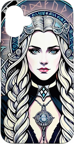 Vista 22 de iPhone 16 Skadi Diosa nórdica, mito vikingo nórdico, runas, estuche de arte nórdico