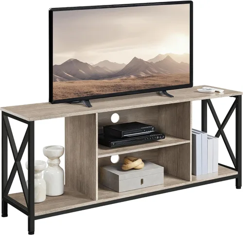 Vista 11 de Yaheetech Soporte de TV Industrial para TV de 55 Pulgadas, Mesa de Centro de Entretenimiento y Consola de Medios con Almacenamiento Abierto para Gris