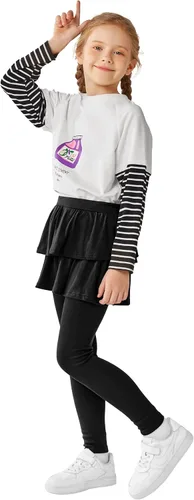 Vista 6 de Resinta Leggings sin pies para niñas con falda de volantes, falda elástica con volantes, pantalón encantador para niñas