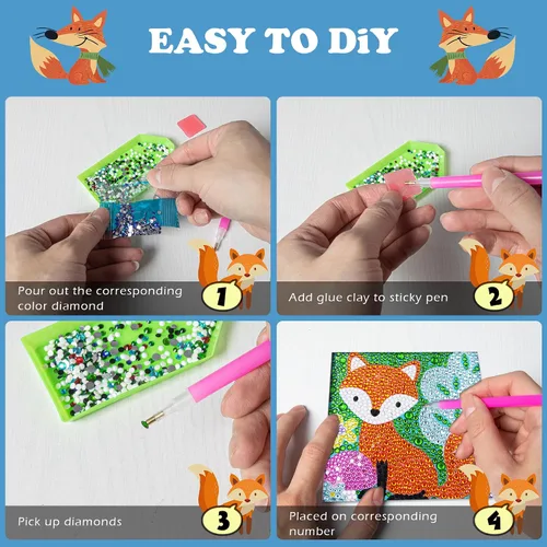 Vista 5 de QEUOYSS Kits de arte de diamantes 5D para niños principiantes, kits fáciles de artes y manualidades para niños de 8 a 12 años, juego de manualidades