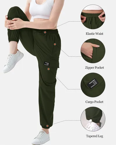 Vista 2 de SANGTREE Pantalones deportivos tipo cargo casuales impermeables para niñas y mujeres