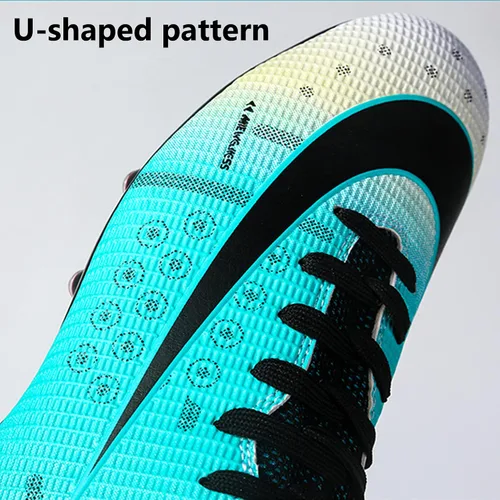 Vista 4 de Zapatos de fútbol para hombre, zapatos de fútbol de caña alta, con cordones, antideslizantes, para deportes al aire libre, atléticos, béisbol