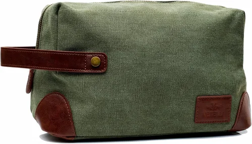 Vista 7 de Bolsas de aseo de lona vintage, viaje con estilo, kits de lona impermeable Dopp, duraderas (Marco), Beige, Neceser