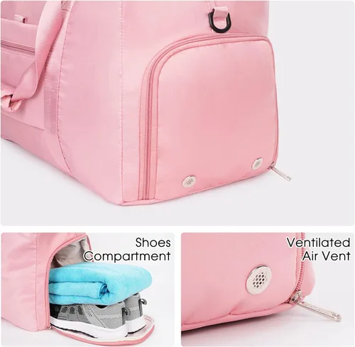 Vista 4 de Ceneda Bolsa de lona de gimnasio de 20 pulgadas con bolsillo húmedo para zapatos, portátil, bolsa de fin de semana, bolsa de viaje, bolsa de yoga