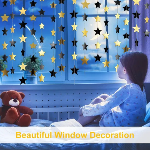 Vista 4 de Patelai Guirnalda de estrellas con purpurina 2026, decoración de graduación de 130 pies, pancarta colgante de estrella para fiesta, cumpleaños