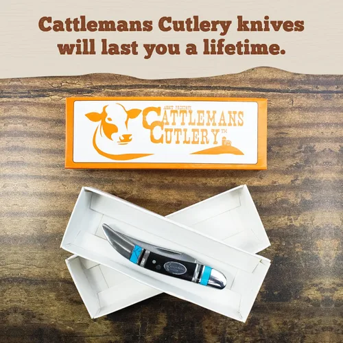 Vista 9 de Cattlemans Cutlery Cheyenne Series Blue Horizon Stockman - Cuchillo de bolsillo plegable, 3 cuchillas de acero inoxidable en 1 cuchillo