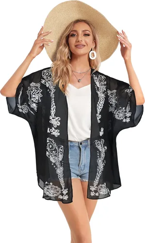 Vista 2 de Cárdigan tipo kimono para mujer, de manga abombada con estampado floral, casual