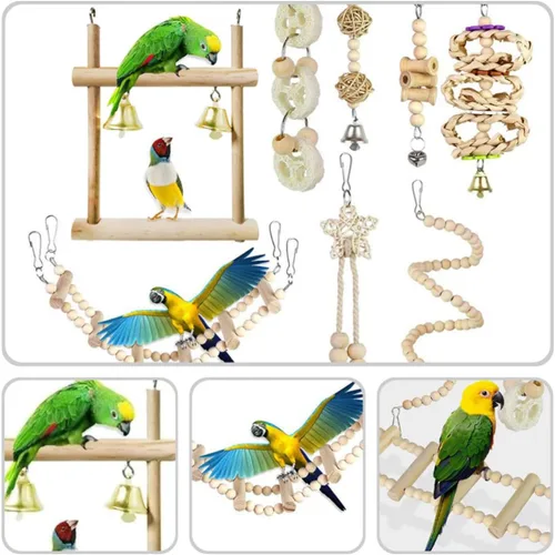 Vista 9 de Bird Ladder Chewing Toy Set with Wooden Beads, 8 Pieces