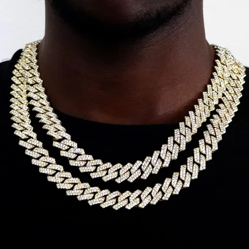 Vista 2 de Cadena de eslabones cubanos de 0.55 pulgadas para hombre, collar de cadena de eslabones cubanos de Miami, pulsera para hombres y mujeres, cadenas