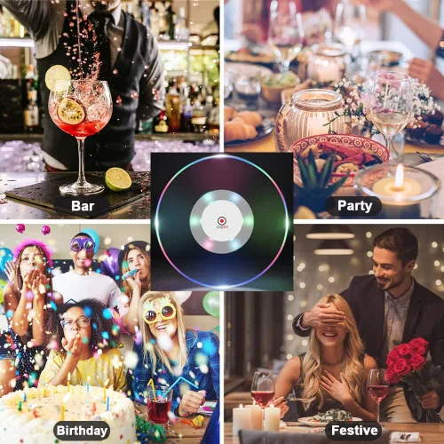 Vista 7 de Juego de 2 posavasos LED, posavasos LED para bebidas, luces de botella para botellas de licor, posavasos que se iluminan, posavasos de copa