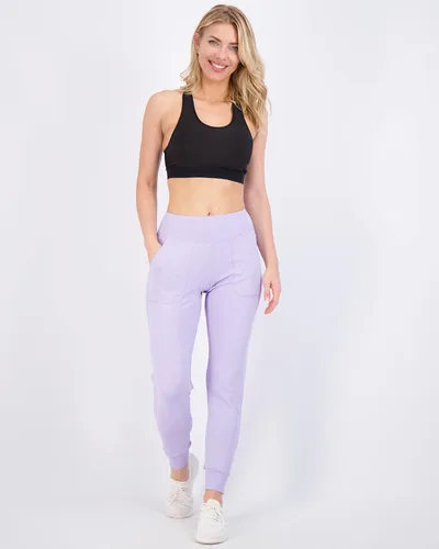 Vista 5 de Real Essentials Paquete de 3 pantalones deportivos con bolsillos para mujer, cintura alta, para entrenamiento, yoga, leggings atléticos cónicos
