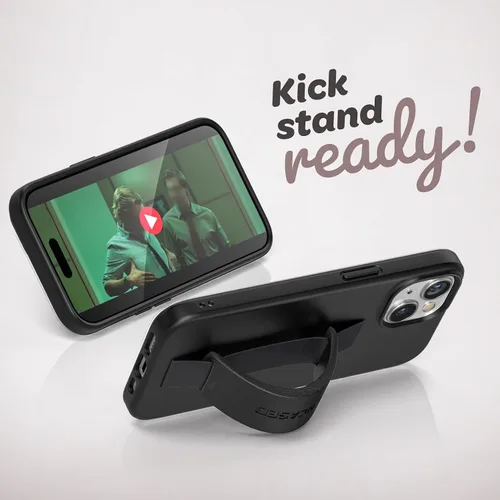 Vista 3 de ENCASED Funda de agarre con correa de mano, diseñada para iPhone 15 con bucle para el dedo (2023) Soporte de teléfono de silicona cómodo - Negro