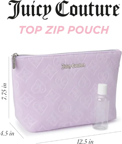 Vista 3 de Juicy Couture Bolsa de maquillaje púrpura lavanda organizador de cosméticos esenciales de viaje con cremallera superior cuña terciopelo corazón