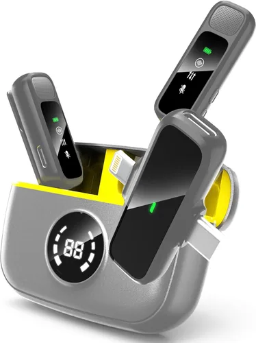 Vista 9 de Micrófono Lavalier inalámbrico para iPhone/Android - Mini micrófono dual con cancelación de ruido con funda de carga (30H), micrófono de clip